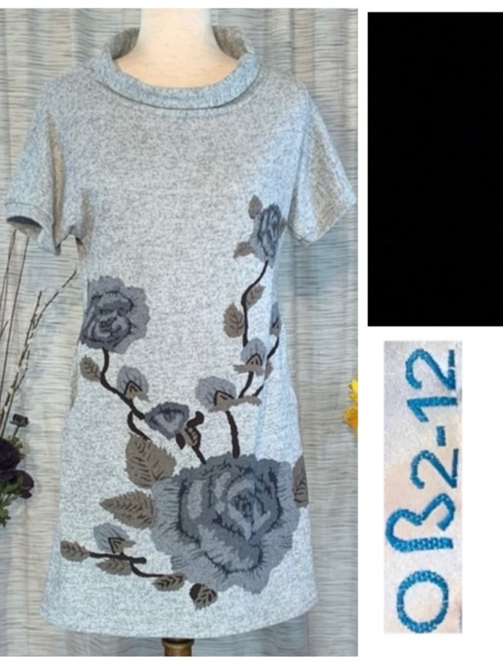 OB2-12 grey jersey styled cap sleeved floral body-con dress.